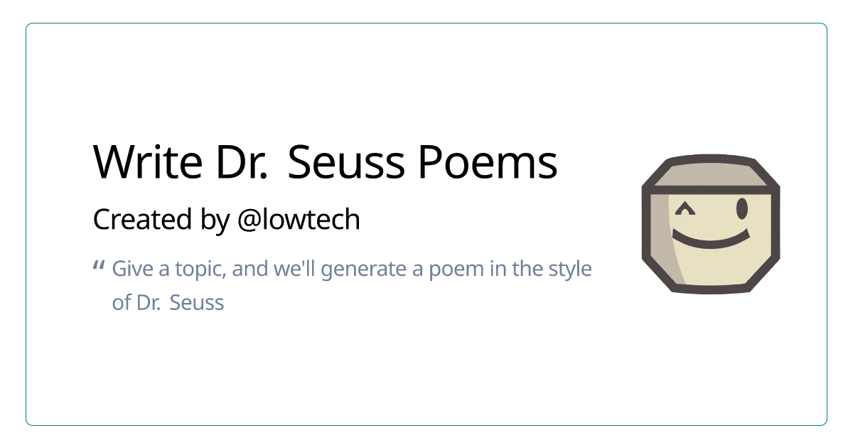 Write Dr. Seuss Poems - Low Tech AI